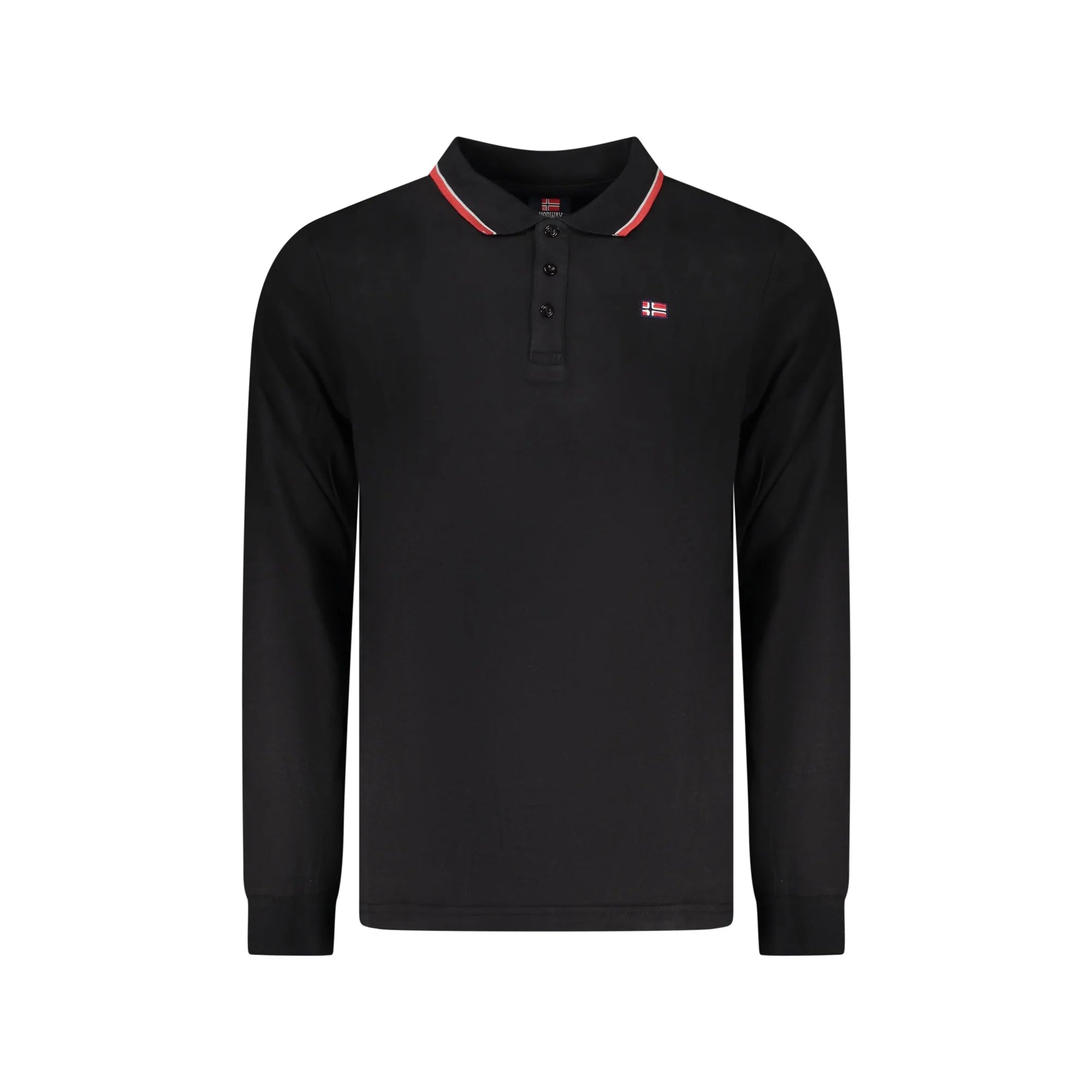 Norway 1963 Polo Uomo Nera Maniche Lunghe Cotone Ricamo Logo Nero - foto prodotto